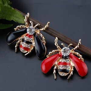 Bumble Bee Pins/Brooches 4pc Set Enamel & Rhinestones Brooch Whimsical MEDIUM
